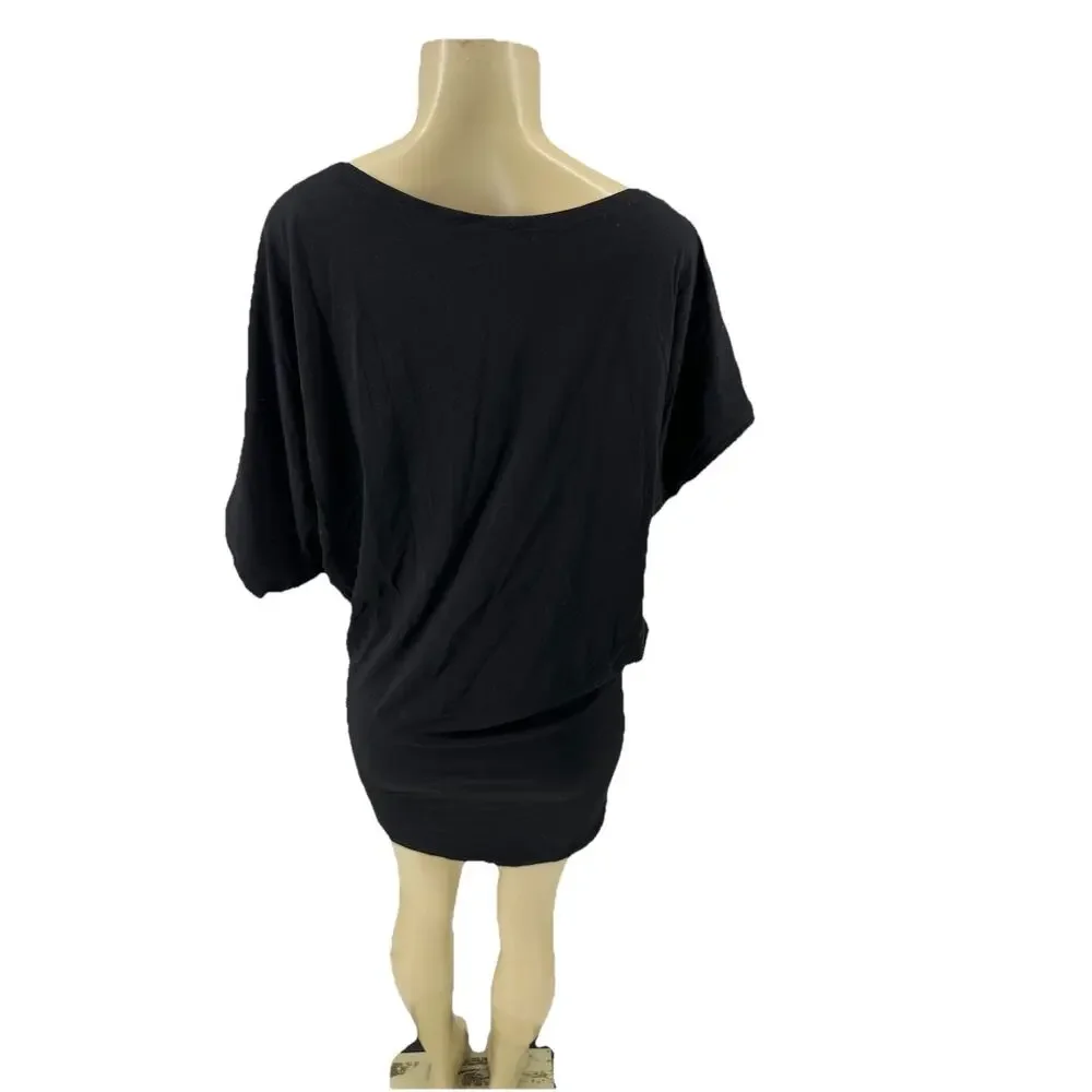 Marcella Large Women Pullover T-shirt Mini Dress Asymmetrical Tunic Black ED15